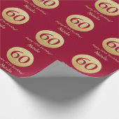 Happy 60th Birthday Burgundy Red en Gold Glitter Cadeaupapier (Hoek)