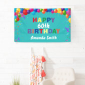 Happy 60th Birthday Colorful Balloons Blauwgroen Spandoek (Insitu)
