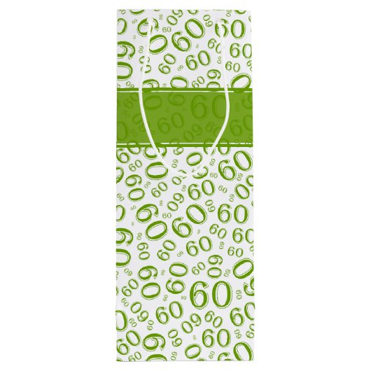 Happy 60th Birthday Green and White Number Pattern Wijn Cadeautas (Achterkant)