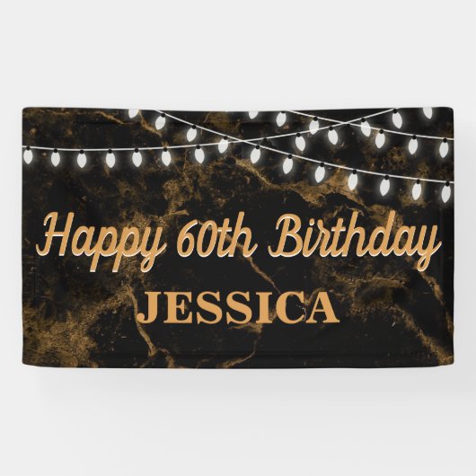 Happy 60th Birthday Lights Goud Zwart Spandoek (Horizontaal)