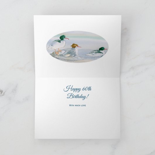 Happy 60th Birthday Merganser Goosander Bird Kaart (Binnen)