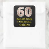 Happy 60th Birthday & Merry Kerstmis, aangepaste n Vierkante Sticker (Tas)