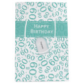 Happy 60th Birthday Number Pattern Blauwgroen/Whit Medium Cadeauzakje (Voorkant)