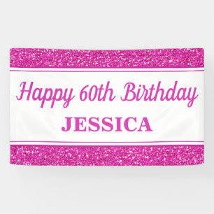 Happy 60th Birthday Pink Glitter Spandoek