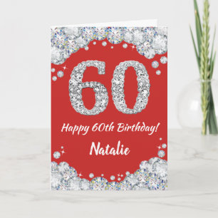 Happy 60th Birthday Red en Silver Glitter Card Kaart