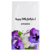 Happy 60th Birthday violet pansies bloemen wit Klein Cadeauzakje (Voorkant)