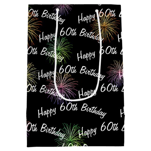 Happy 60th Birthday vuurwerk op zwart Medium Cadeauzakje (Achterkant)