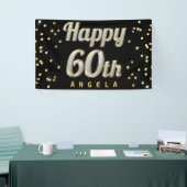 Happy 60th Bling Typography Gold Confetti Black Spandoek (Beurs)