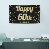 Happy 60th Gold Bling Typography Confetti Black Spandoek (Beurs)