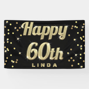 Happy 60th Gold Bling Typography Confetti Black Spandoek