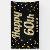 Happy 60th Gold Bling Typography Confetti Black Spandoek (Verticaal)