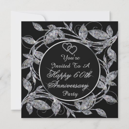 Happy 60th Jubileum Diamond Metallic Leaves Kaart (Voorkant)