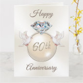 Happy 60th Jubileum Kaart Diamond, 2 Tortelduifjes (Gele Bloem)