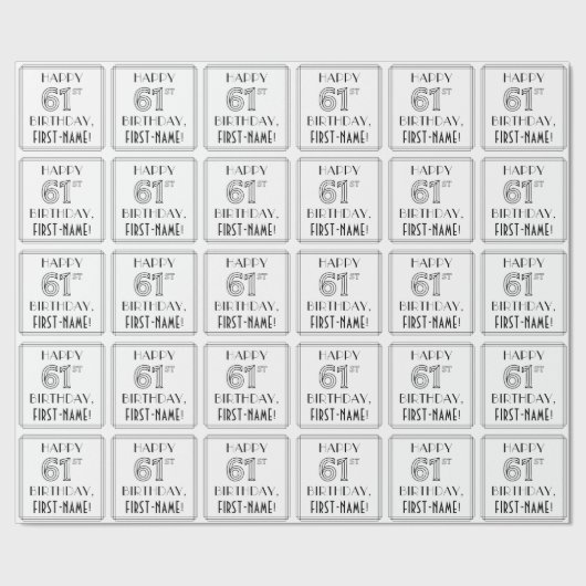 HAPPY 61ST BIRTHDAY; Art Deco Style; aangepaste na Cadeaupapier (Zoom)