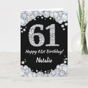 Happy 61st Birthday Black en Silver Glitter Card Kaart