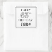 HAPPY 63RD BIRTHDAY, Art Deco Style, aangepaste na Vierkante Sticker (Tas)