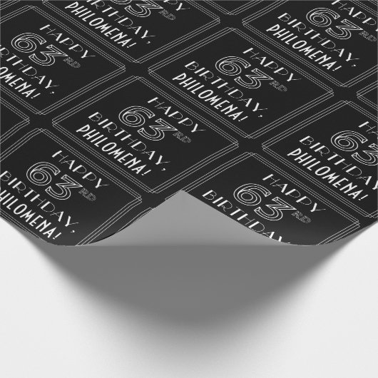 HAPPY 63RD BIRTHDAY; Art Deco Style met aangepaste Cadeaupapier (Hoek)