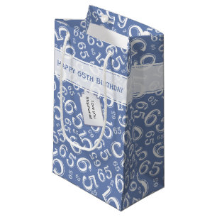 Happy 65th Birthday Number Pattern Blue and White Klein Cadeauzakje
