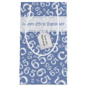 Happy 65th Birthday Number Pattern Blue and White Klein Cadeauzakje (Voorkant)