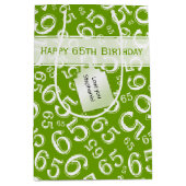 Happy 65th Birthday Number Pattern Green and White Medium Cadeauzakje (Voorkant)