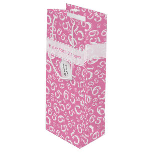 Happy 65th Birthday Number Pattern Pink and White Wijn Cadeautas