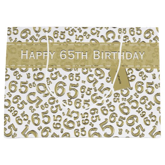 Happy 65th Birthday Random Number Pattern Gold Groot Cadeauzakje (Voorkant)