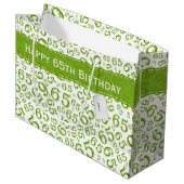 Happy 65th Birthday Random Pattern Green/White Groot Cadeauzakje (Voorkant Gekanteld)