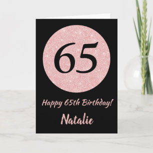Happy 65th Birthday Zwart en Roos Pink Gold Kaart