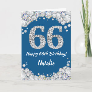 Happy 66th Birthday Blue en Silver Glitter Card Kaart
