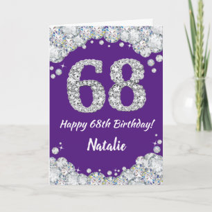 Happy 68th Birthday Paars en Silver Glitter Card Kaart