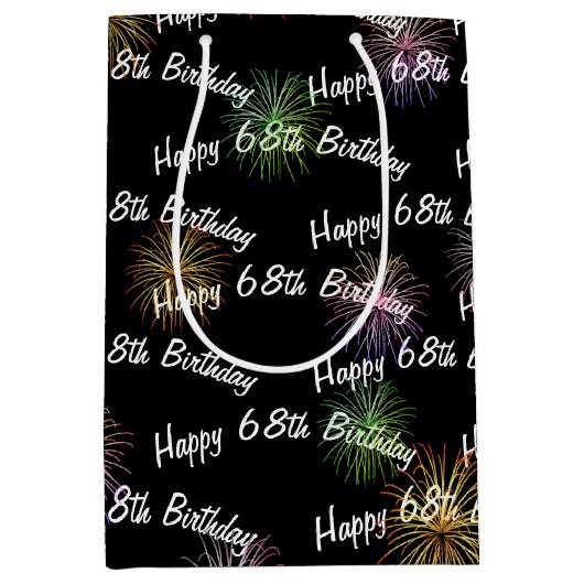 Happy 68th Birthday vuurwerk op zwart Medium Cadeauzakje (Voorkant)