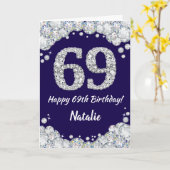 Happy 69th Birthday Navy Blue en Silver Glitter Kaart (Gele Bloem)