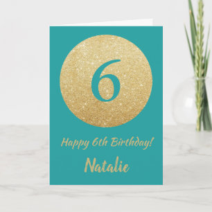 Happy 6th Birthday Blauwgroen en Gold Glitter Card Kaart