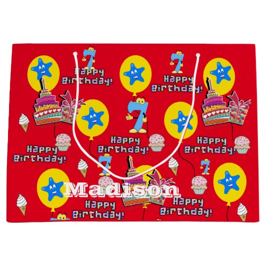 Happy 6th Birthday Gift Bag #6 Red Groot Cadeauzakje (Voorkant)