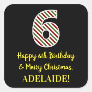 Happy 6th Birthday & Merry Kerstmis, aangepaste na Vierkante Sticker