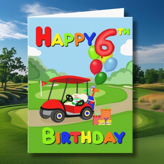 Happy 6th Birthday Red Boys Golf Kaart