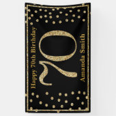 Happy 70th Birthday Banner Black en Gold Glitter (Verticaal)