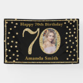 Happy 70th Birthday Banner Black en Gold Photo (Horizontaal)