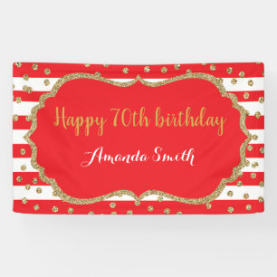 Happy 70th Birthday Banner Red en Gold Glitter