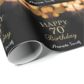 Happy 70th Birthday Black en Gold Glitter Cadeaupapier (Rol Hoek)