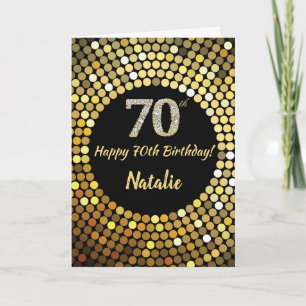 Happy 70th Birthday Black en Gold Glitter Kaart