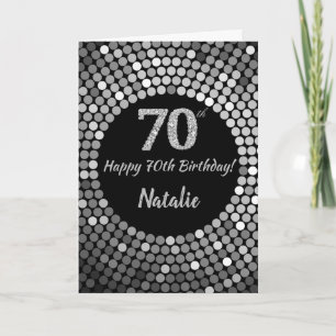 Happy 70th Birthday Black en Silver Glitter Card Kaart