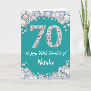 Happy 70th Birthday Blauwgroen en Silver Glitter C Kaart