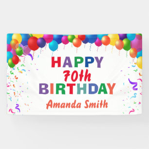 Happy 70th Birthday Colorful Balloons White Spandoek