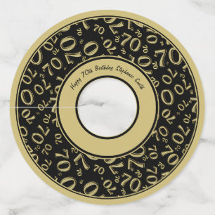 Happy 70th Birthday Gold en Black Number Thema Wijnglaslabel