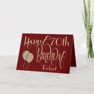 Happy 70th Birthday Name Gold Text Burgundy Kaart