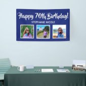 Happy 70th Birthday Navy Blue Gepersonaliseerde fo Spandoek (Beurs)