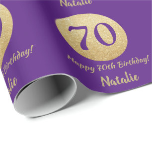 Happy 70th Birthday Paars en Gold Glitter Cadeaupapier