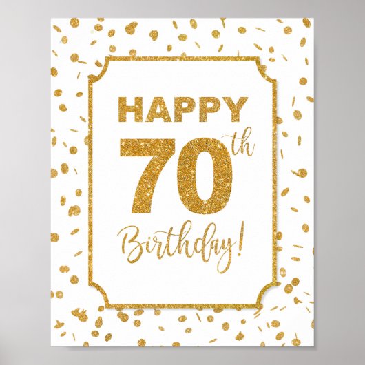 Happy 70th Birthday Sign Gold Confetti Poster (Voorkant)