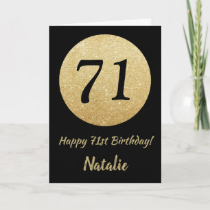 Happy 71st Birthday Black and Gold Glitter Card Kaart